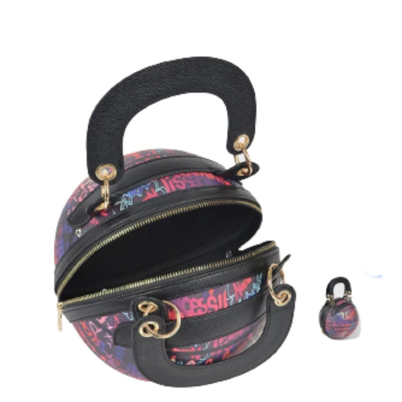Graffiti BasketBall Shaped Shoulder Bag Crossbody Small Round Tote Handbag - Picture 3 of 11